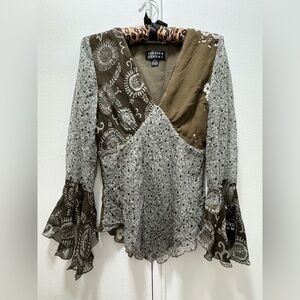NWT Y2K Spenser Jeremy rare deadstock 100% silk top with bell sleeves medium